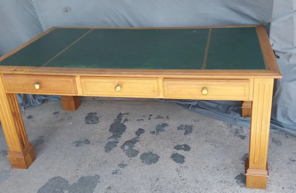 Large Green Leather Top Partners Table 1