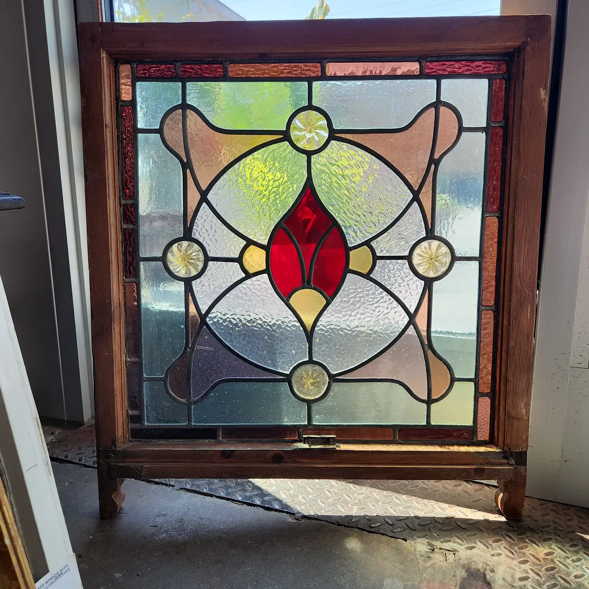 English Art Nouveau Stained Glass Window With Rondells 1