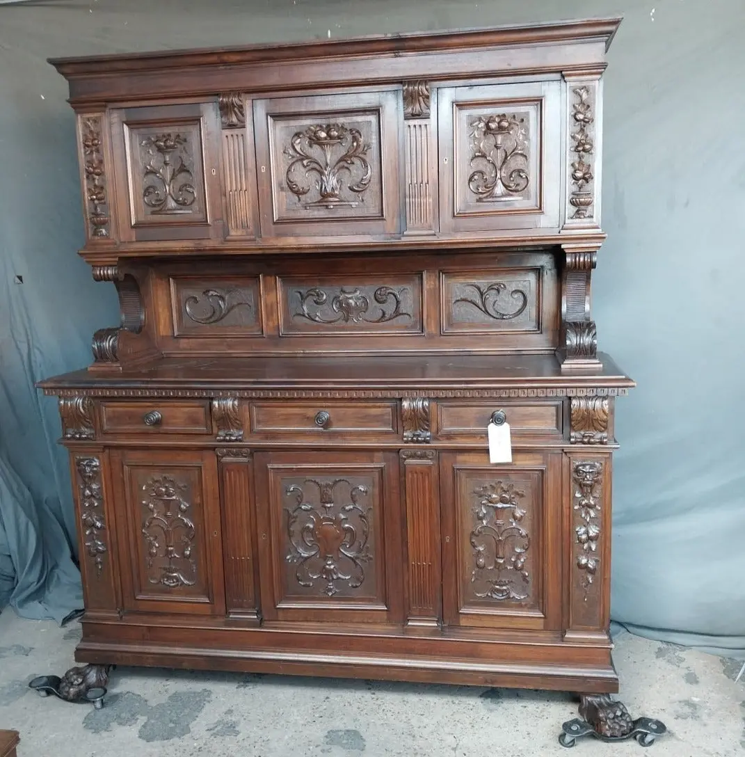 Large Walnut 2 Piece Italian Sideboard With Paw Feet 1