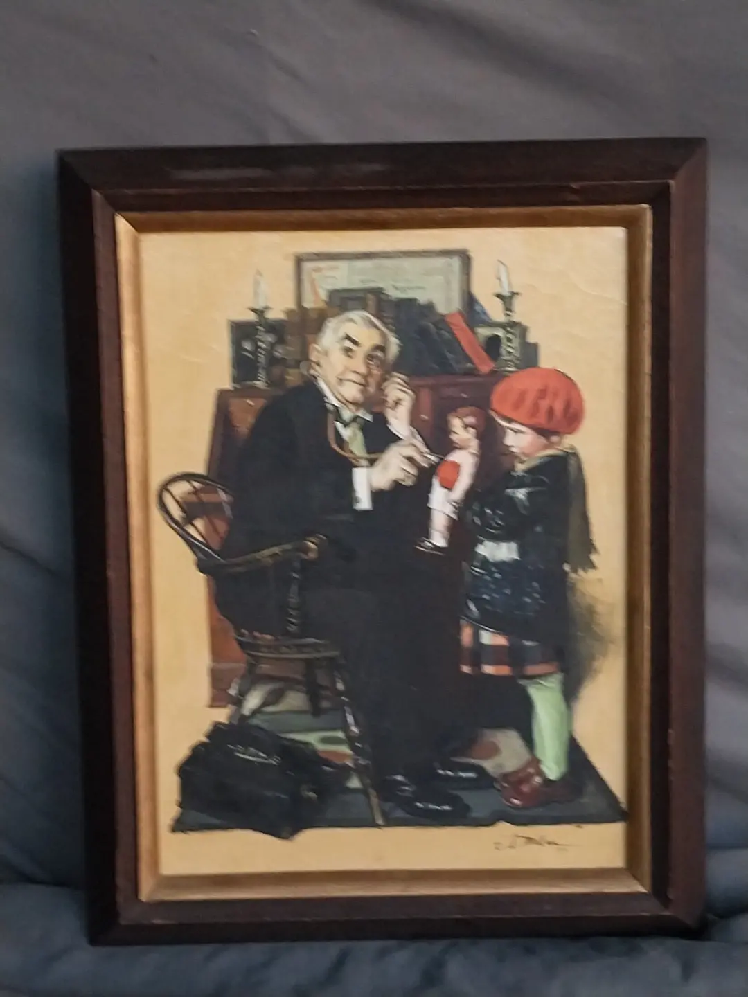 Oil Painting Copy Of Norman Rockwell Doctor And Girl With Doll 1