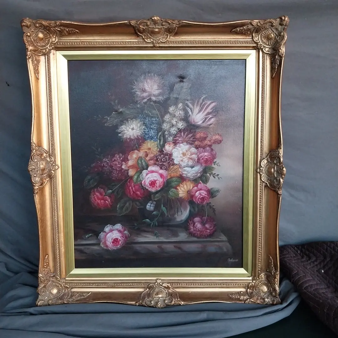 Large Gilt Framed Floral Oil Painting 1