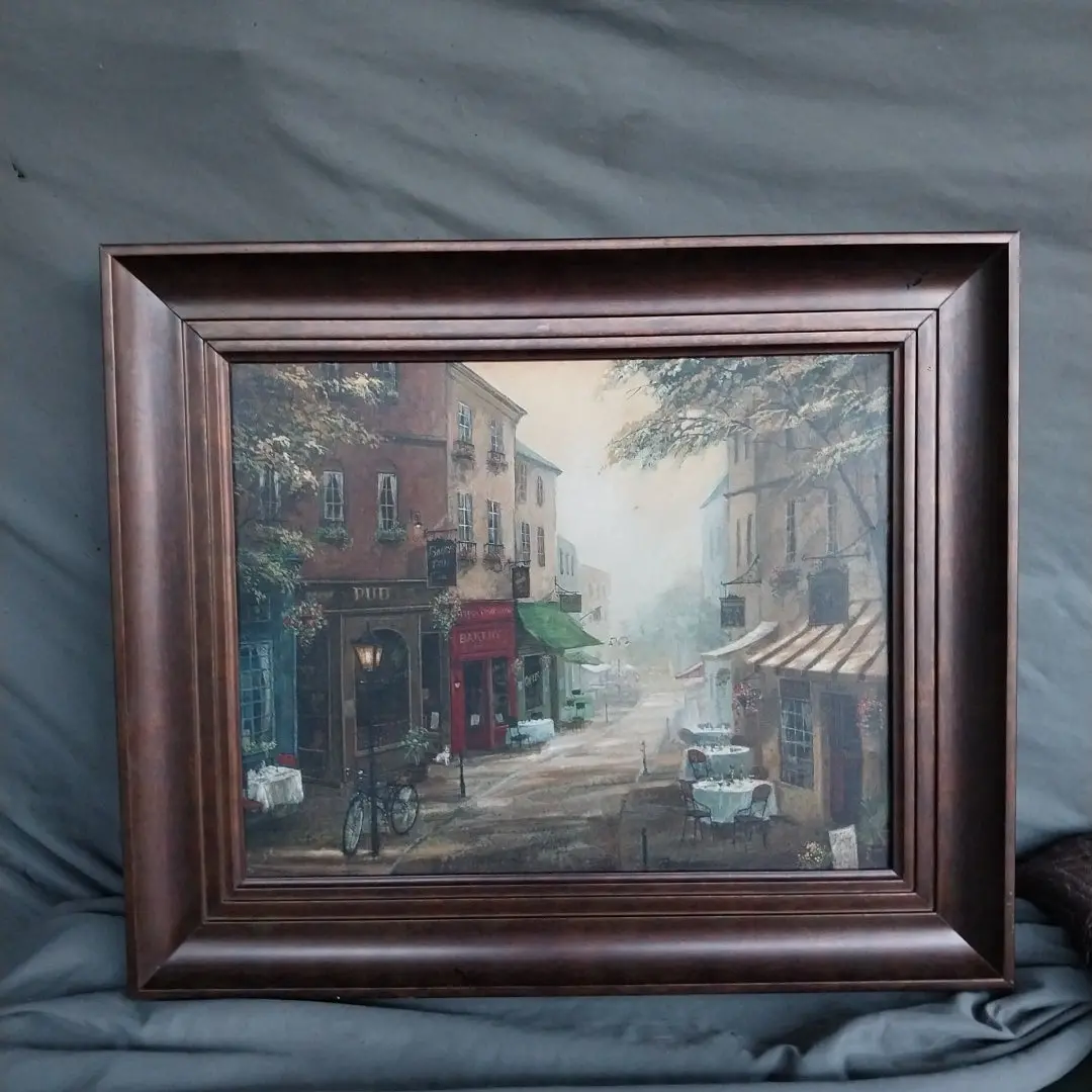 French Street Scene Giclee In Brown Frame 1