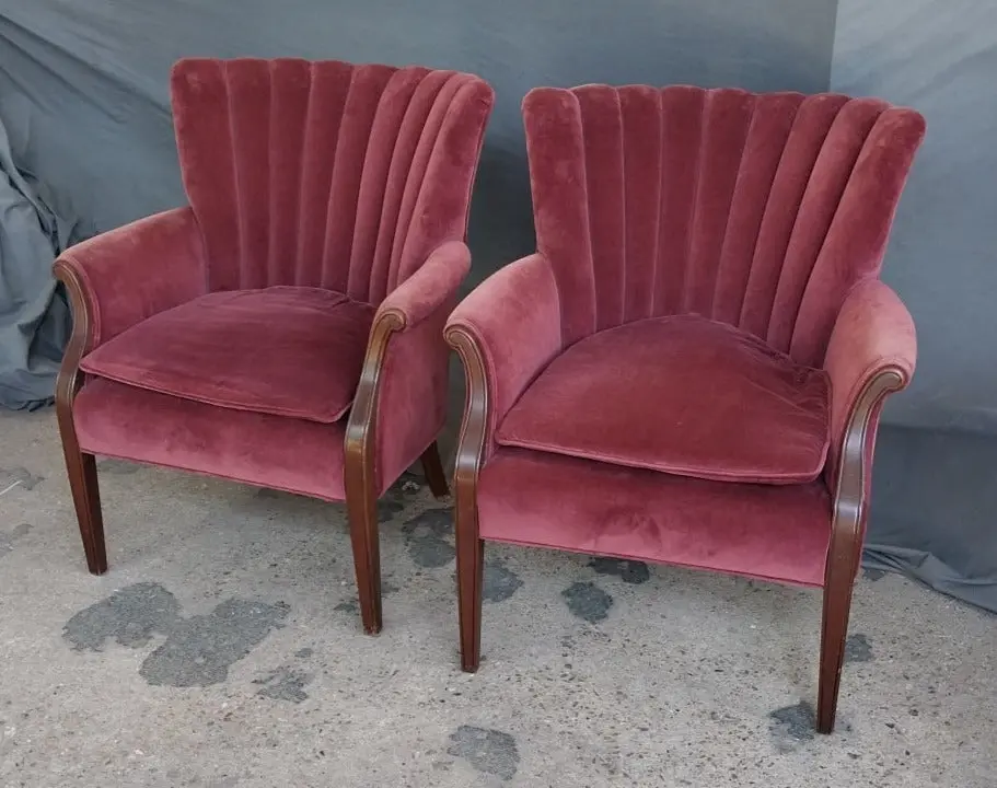 Pair Of Vintage Red Channel Back Chairs 1