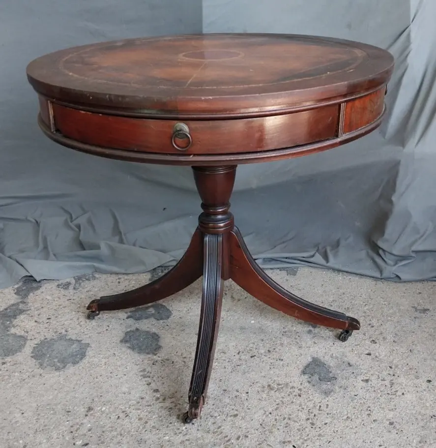 Leather Top Drum Table- As Found 1