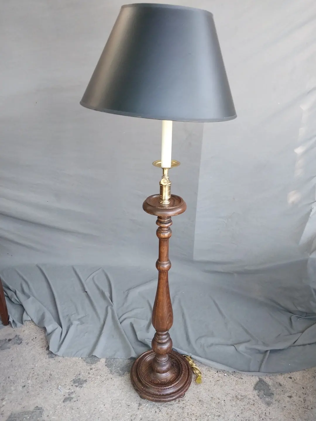 Nice Turned Oak Floor Lamp With Black Shade 1