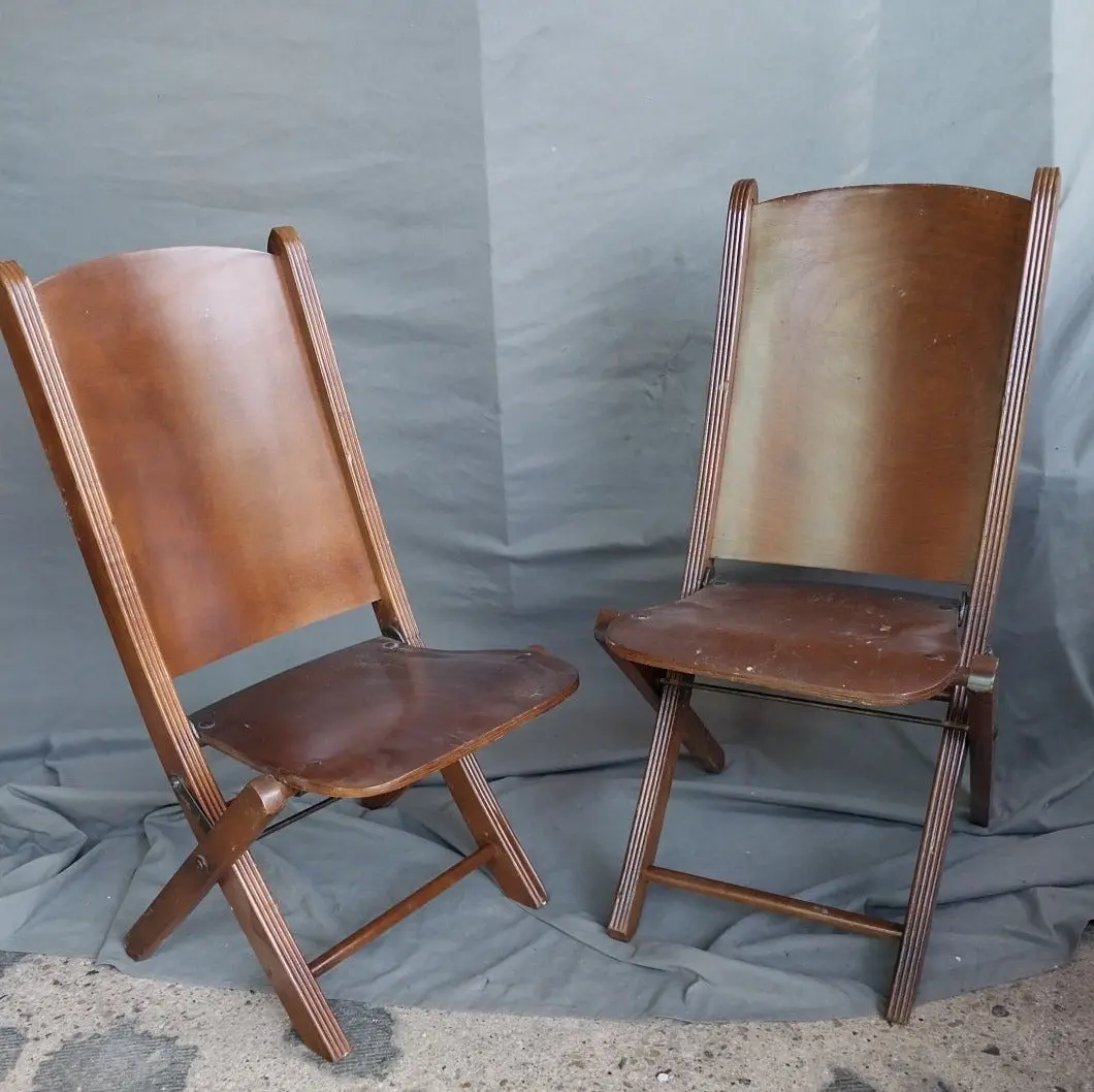 Pair Of 1940'S Wood Folding Child Chairs 1