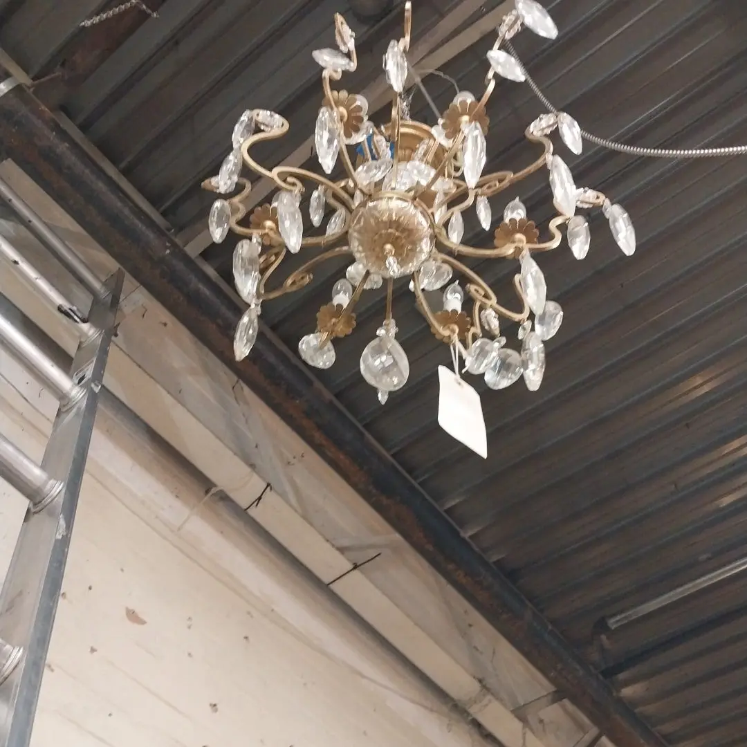 Gilt Iron With Glass Prisms Vintage Chandelier 1