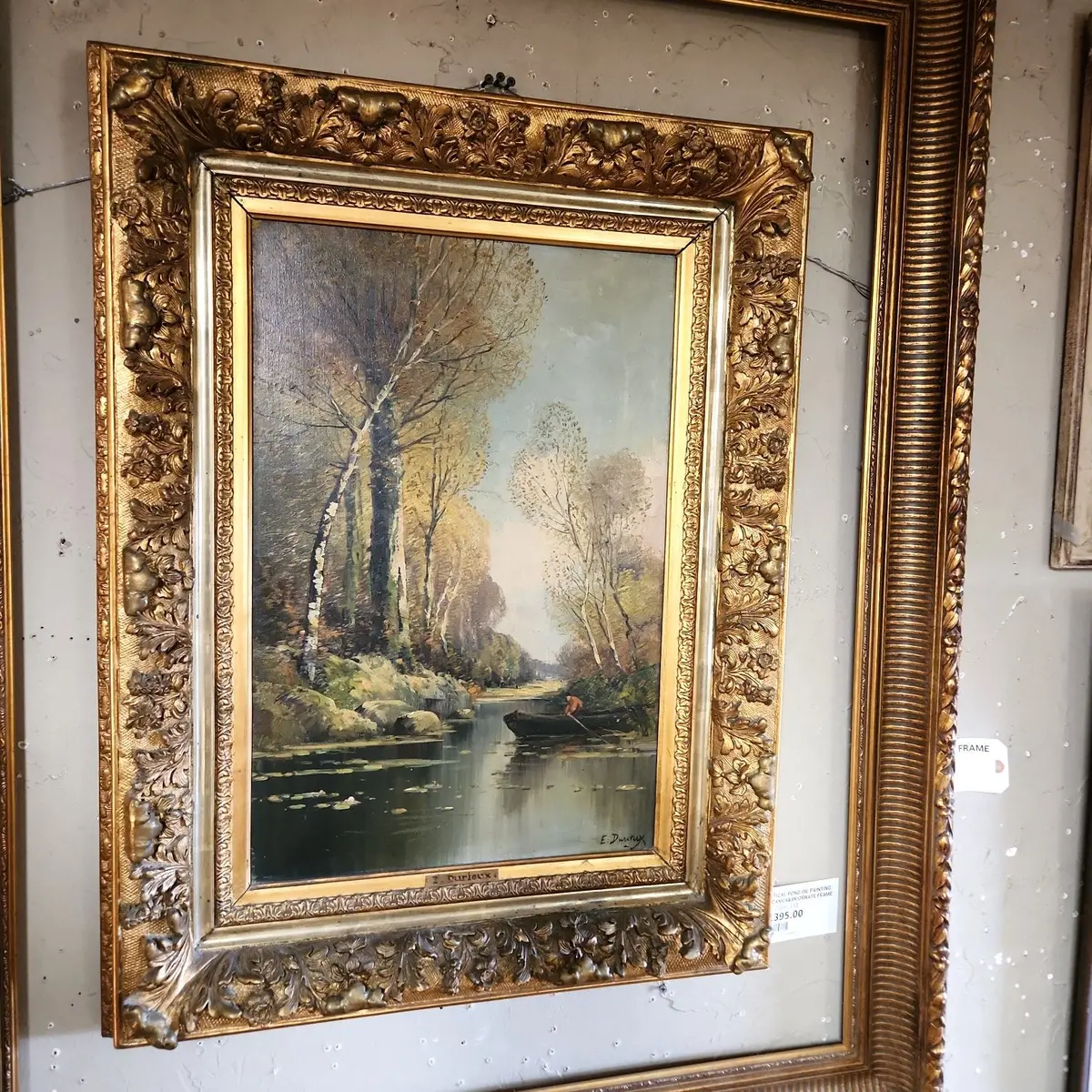 Vertical Pond Oil Painting On Canvas In Ornate Frame 1