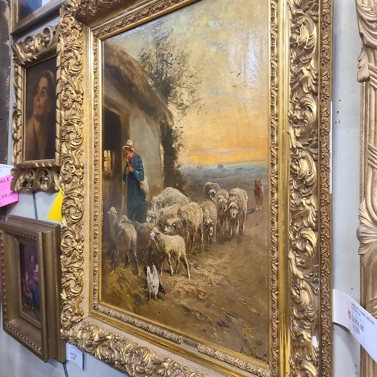 Large Gilt Framed Shepard Oil Painting 1