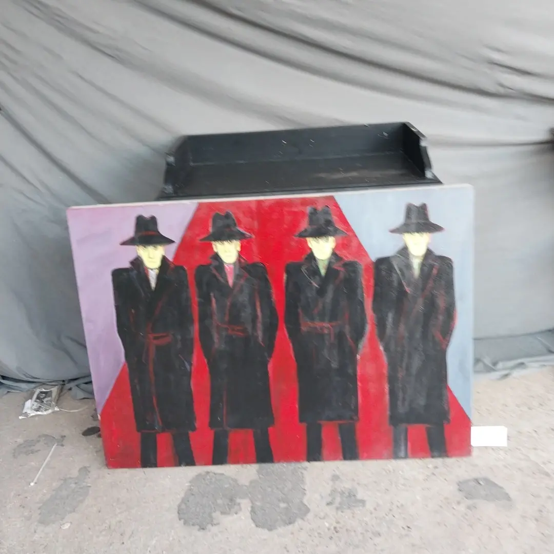 Unframed Oil Painting Of 4 Men In Black 1