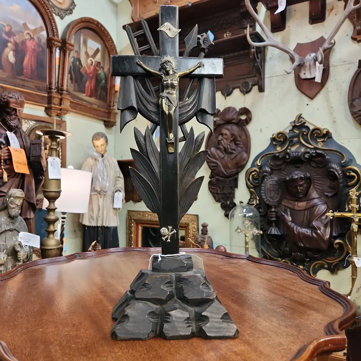Carved Wood Standing Crucifix 1