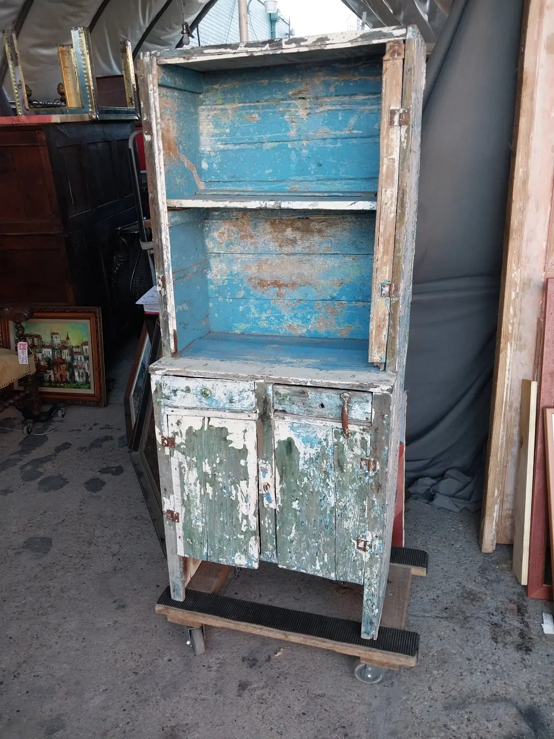 Small Primitive Blue Hutch- As Found 1