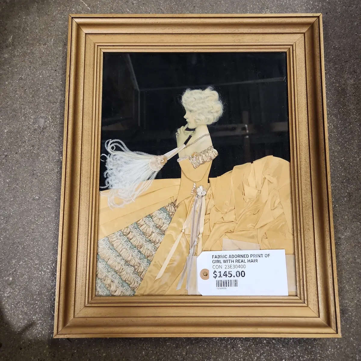 Fabric Adorned Print Of Girl With Real Hair 1