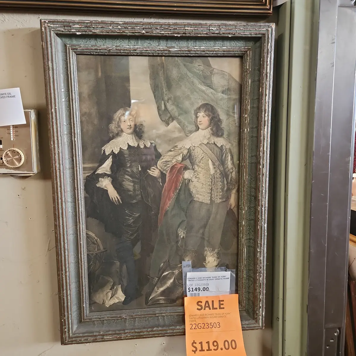 Edward V And Richard "Duke Of York" Tinted Litograph In Gray Ornate Frame 1
