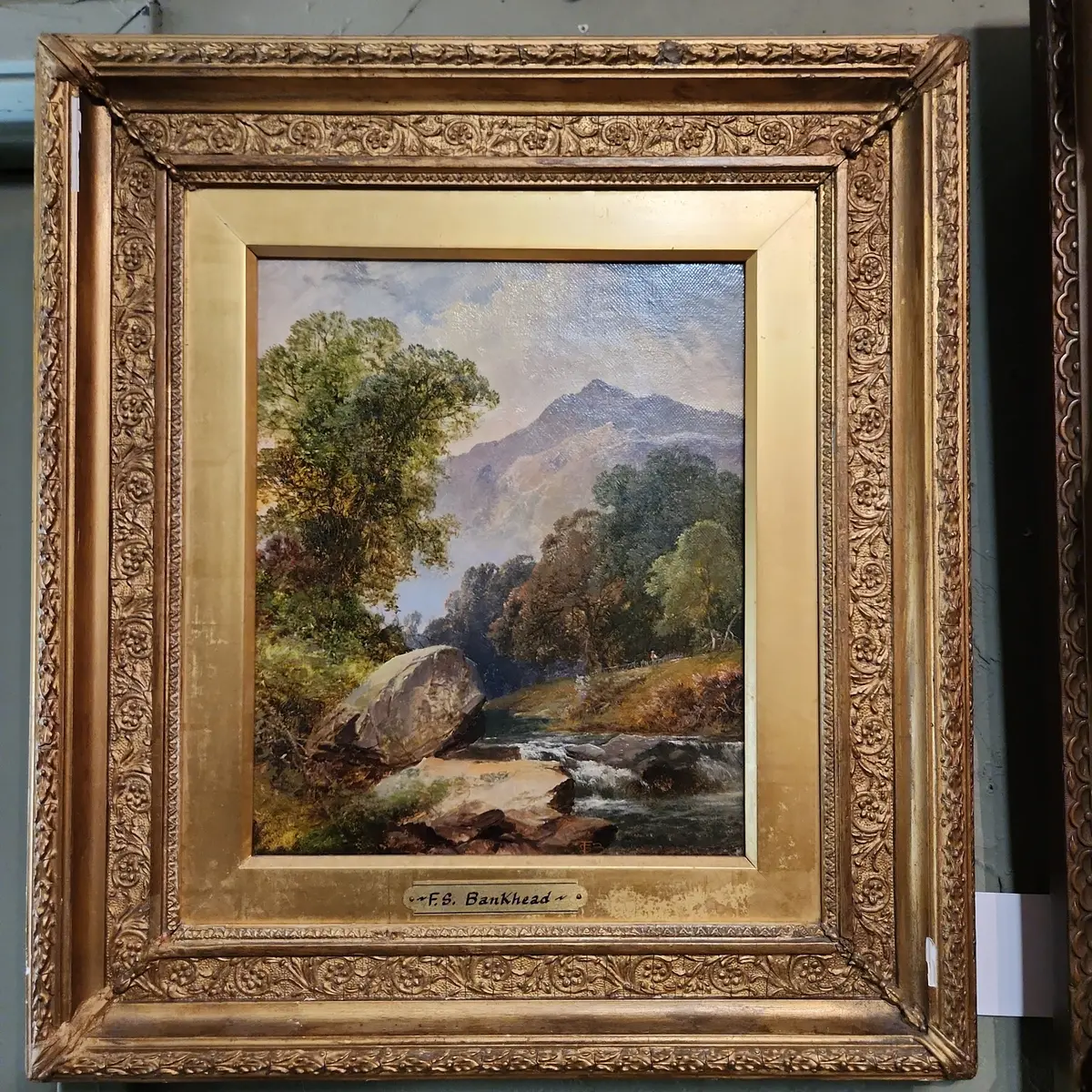 Oil Painting Of Mountain & Stream With Boulders By F.S. Bankhead 1