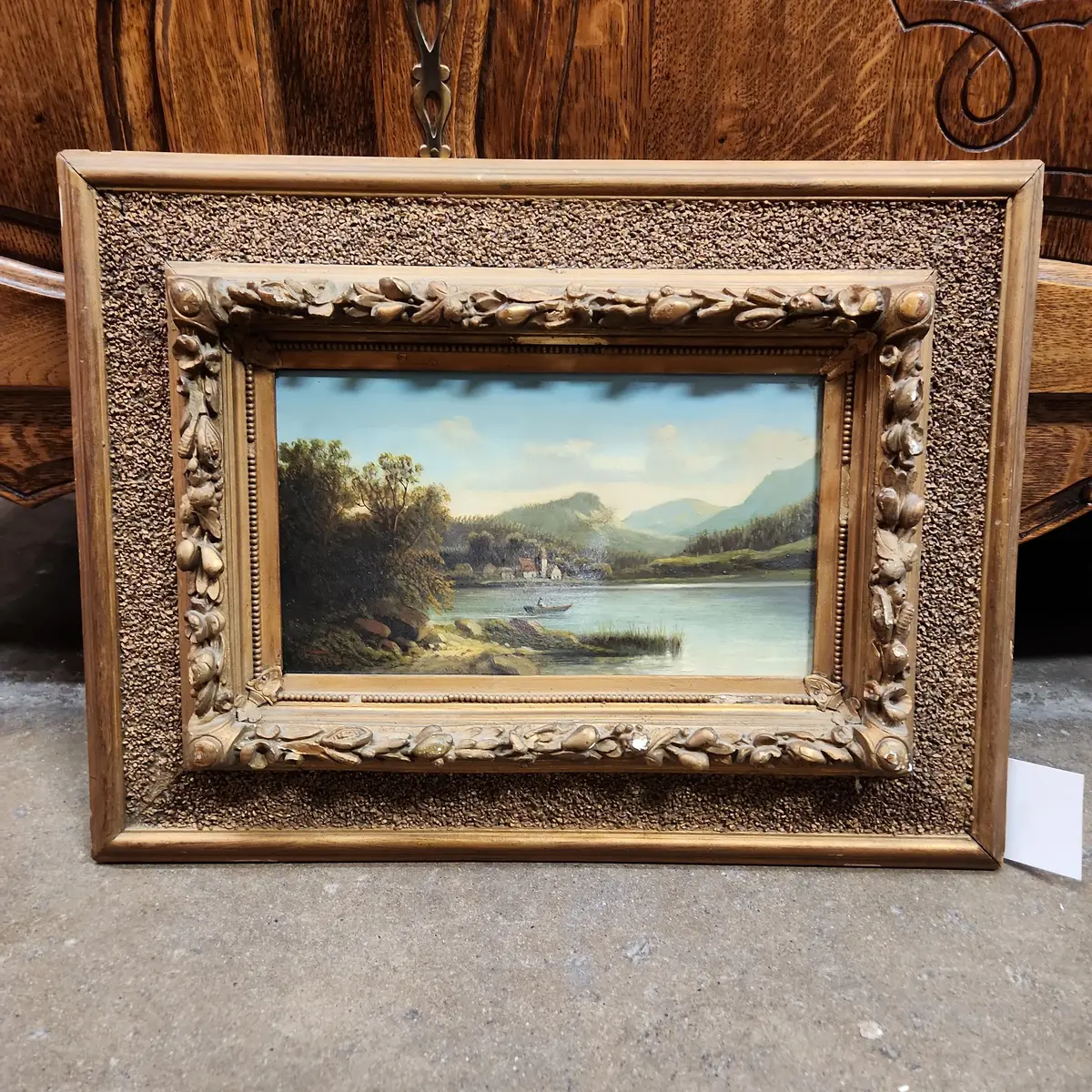 Horizontal Oil Painting On Board With Mountain & Lake In Gilt Frame By Reider 1