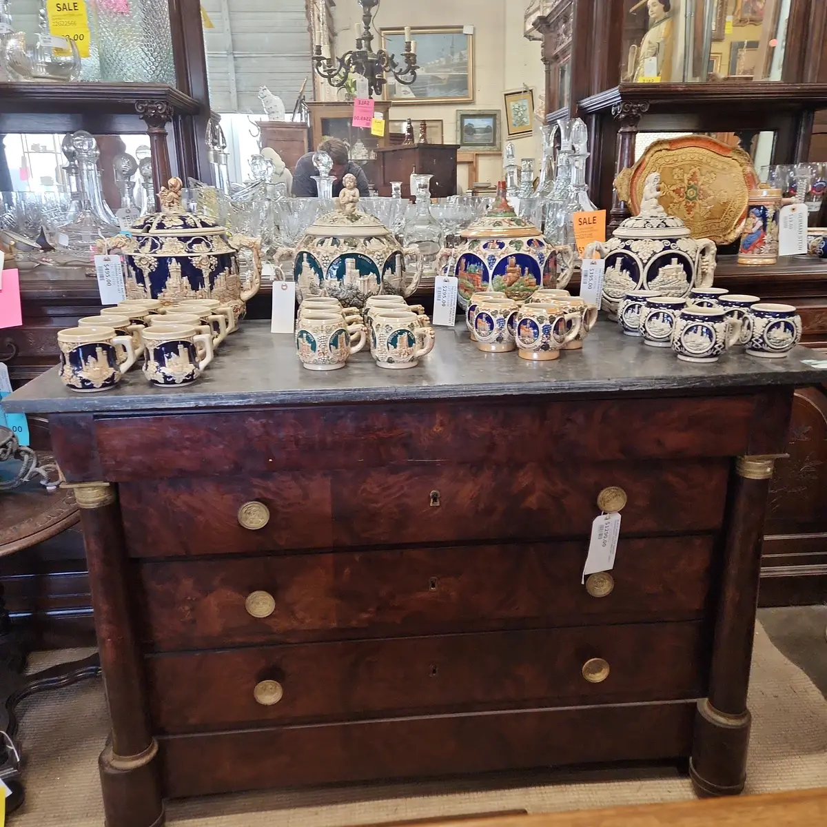 Black Marble Top Empire Mahogany 19Th Century Chest 1