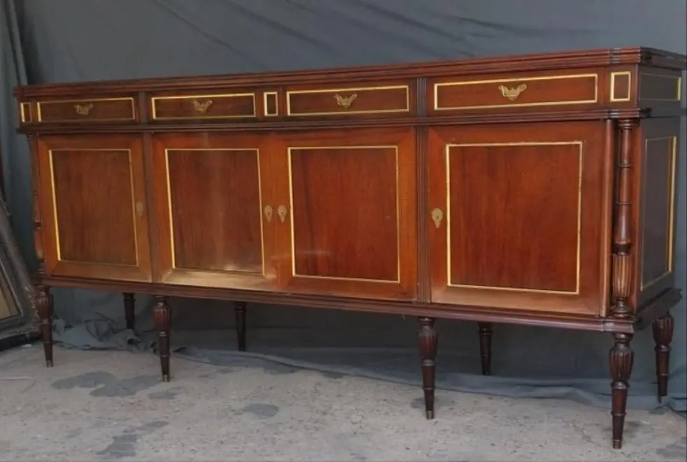 Vintage Mahogany Sideboard With Tapered Legs And Brass Trim 1