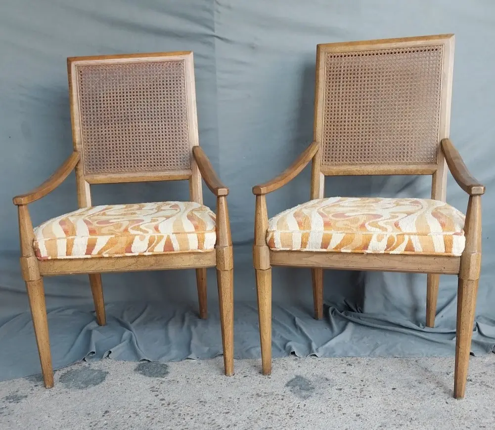 Pair Of Midcentury Caned Back Arm Chairs 1