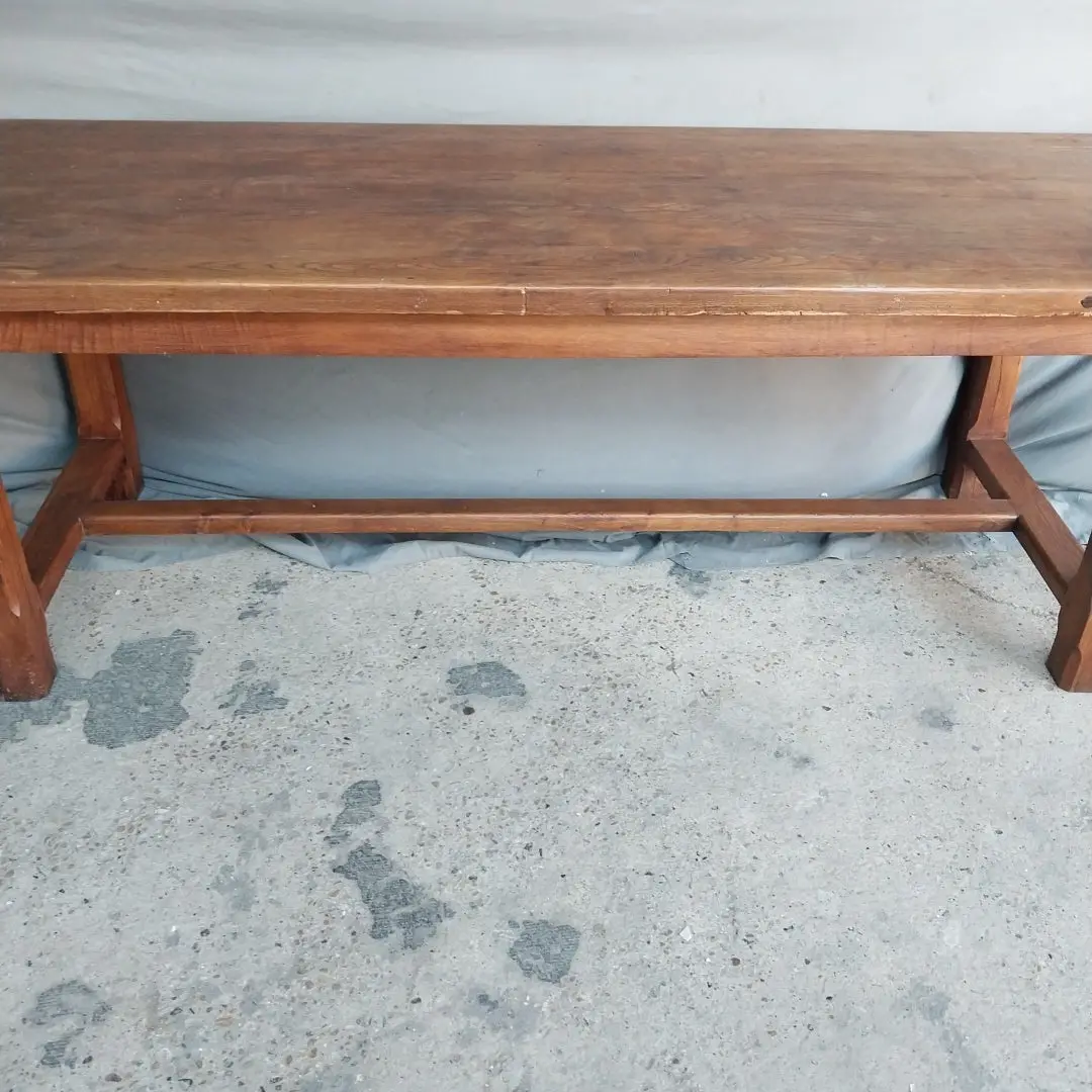 Canted Square Legs Rustic Farm Table With Exposed Tenons In Top 1