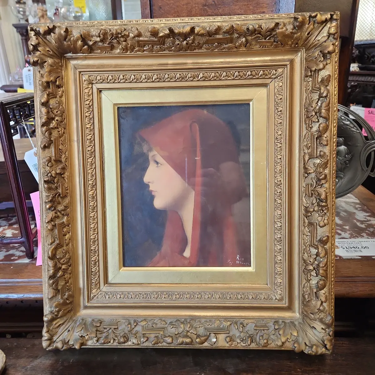 Profile Portrait Oil Painting By Rory Henner Copy In Gilt Frame 1