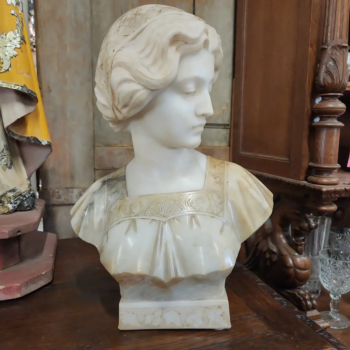 Signed Alabaster Lady Bust 1