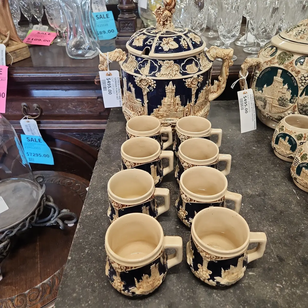 9 Piece Cobalt And Beige German Punch Set 1