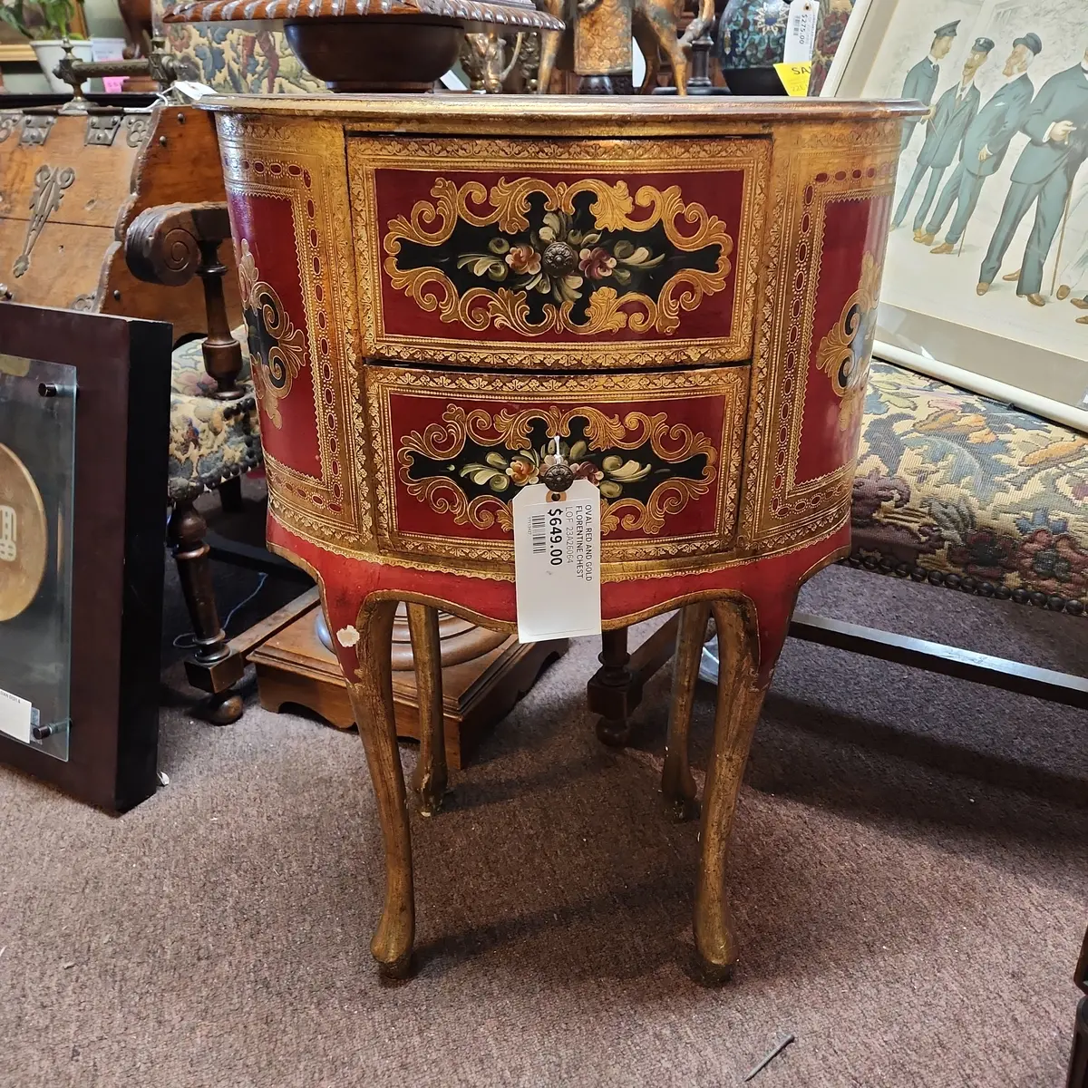 Oval Red And Gold Florentine Chest 1