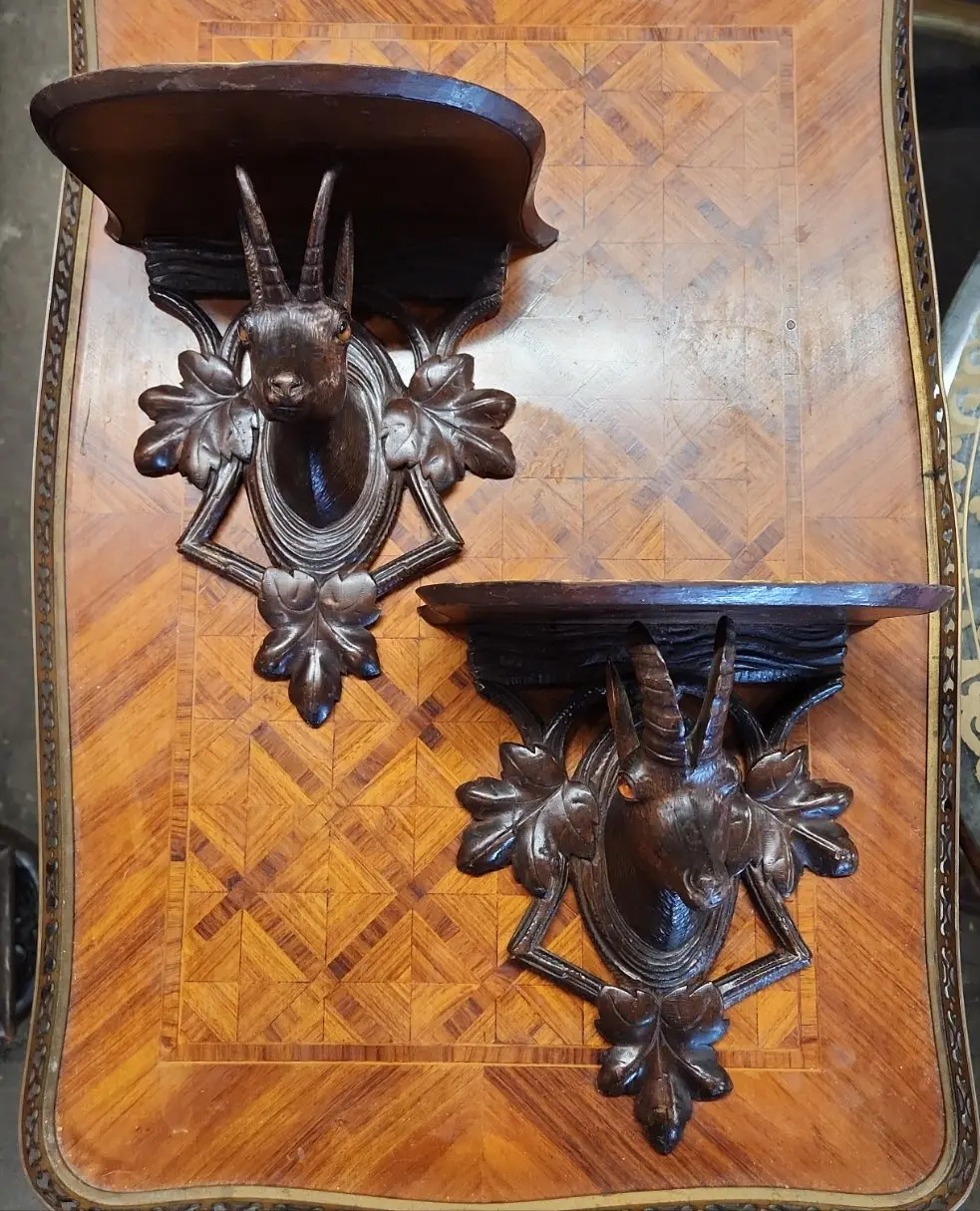 Pair Black Forest Antelope Shelves 1