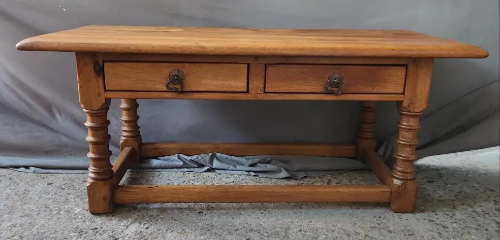 Rustic Oak Bench Or Coffee Table With Drawers 1