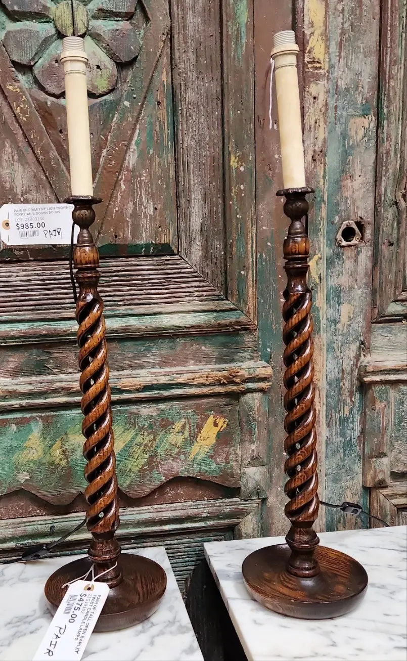 Pair Of Tall Open Barlet Twist Candle Lamps 1