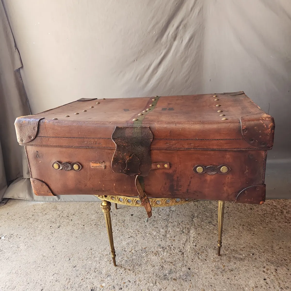 Good Condition Leather Trunk W/Monogram V.R. 1