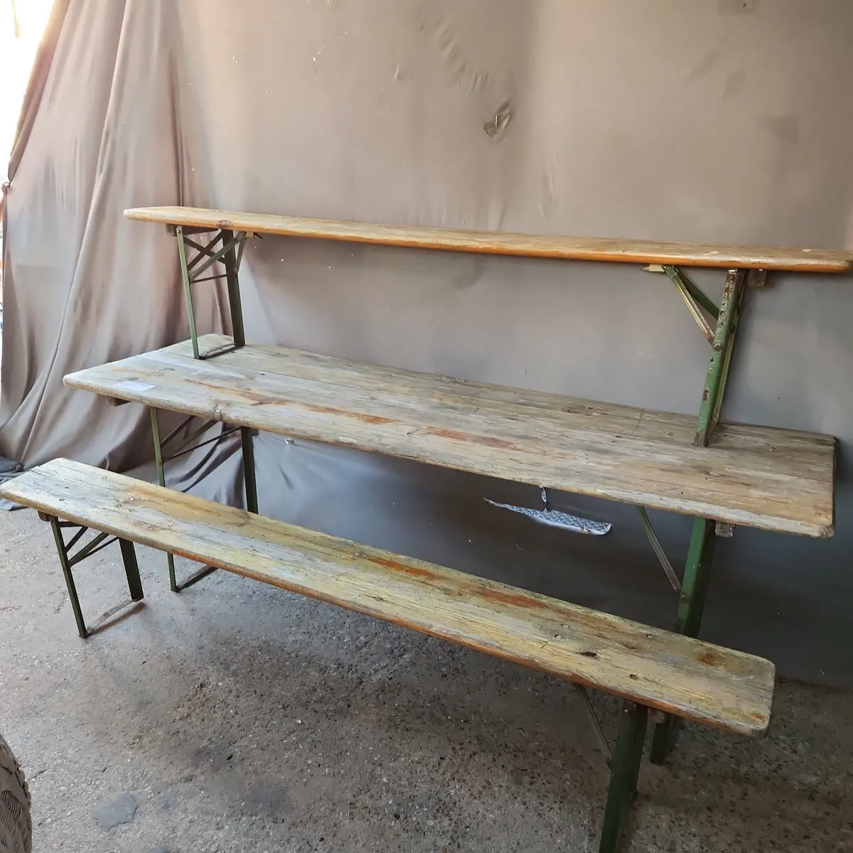 3 Piece Bavarian Metal & Wood Table And Benches 1