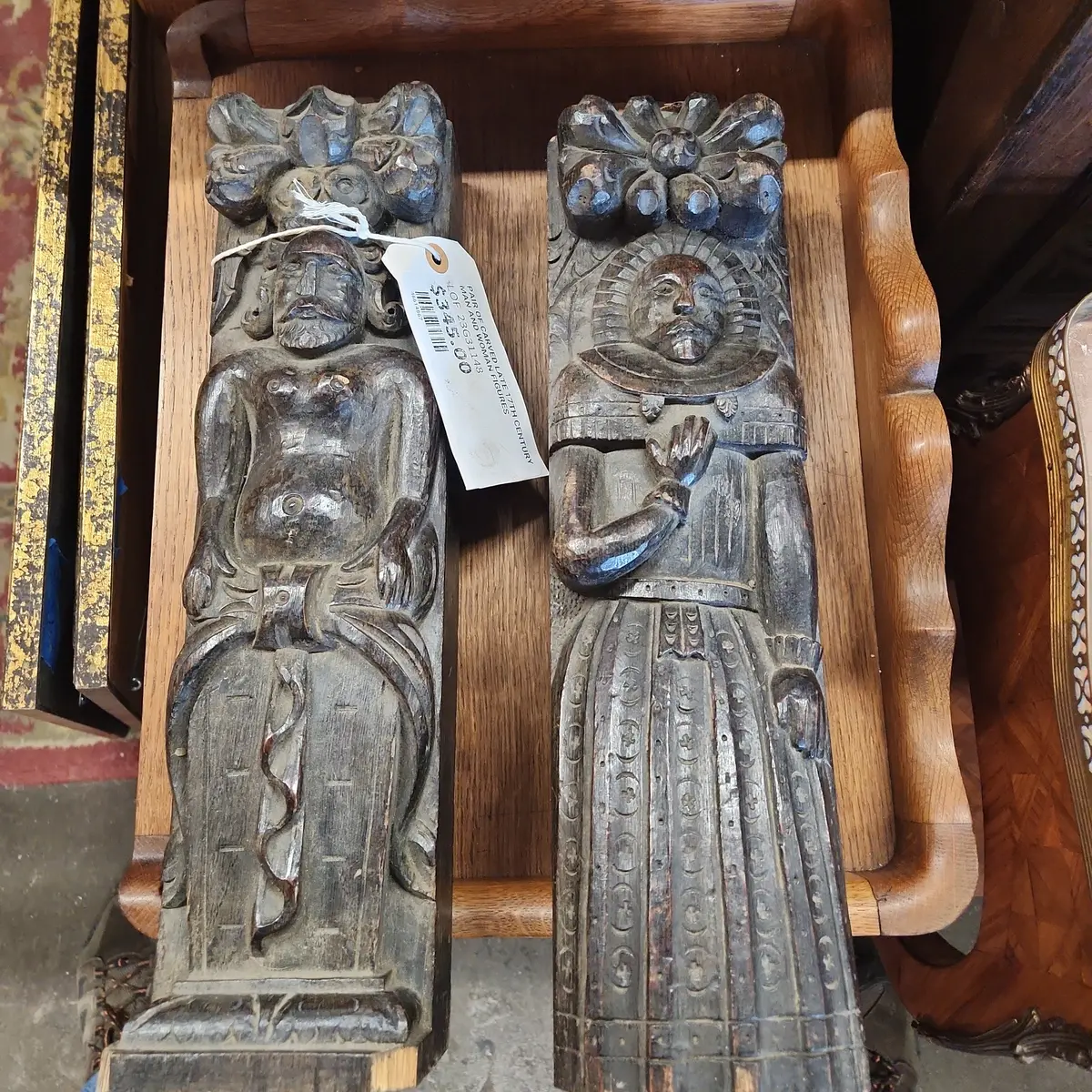 Pair Of Carved Late 17Th Century Man And Woman Figures 1