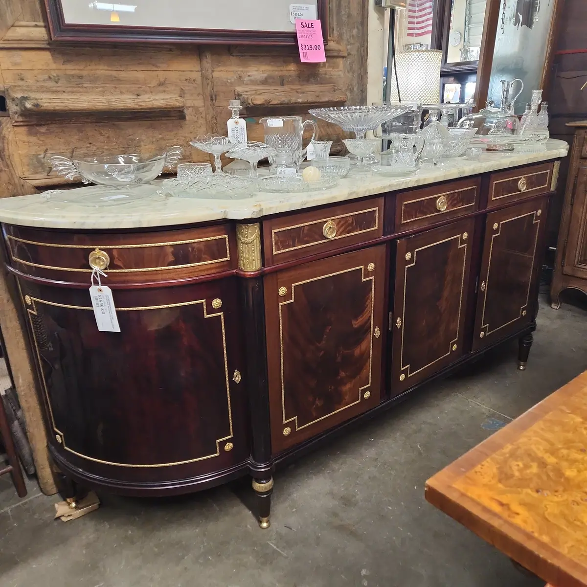 Figured Mahogany Huge Sideboard With White Marble Top 1