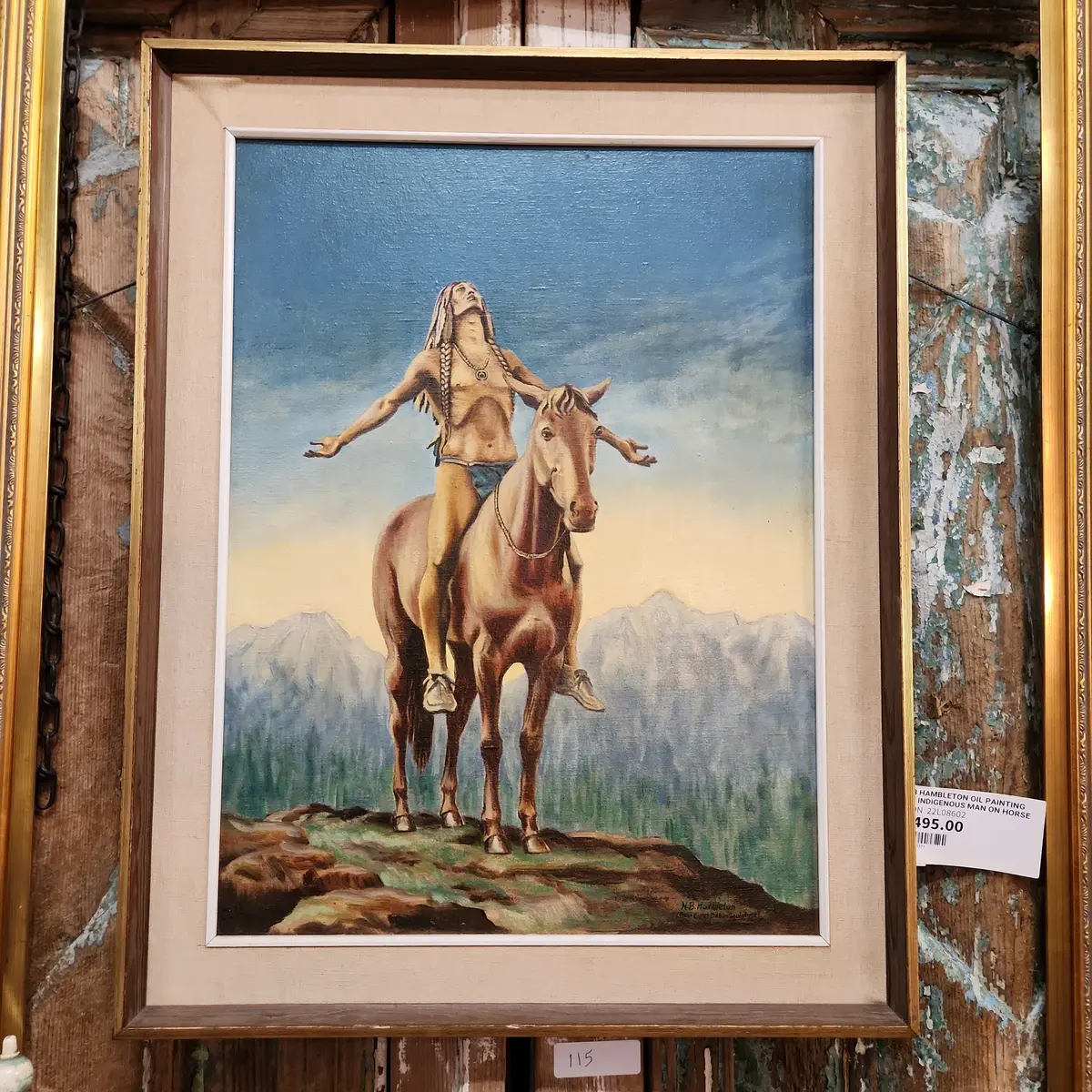 Nb Hambleton Oil Painting Of Indigenous Man On Horse 1