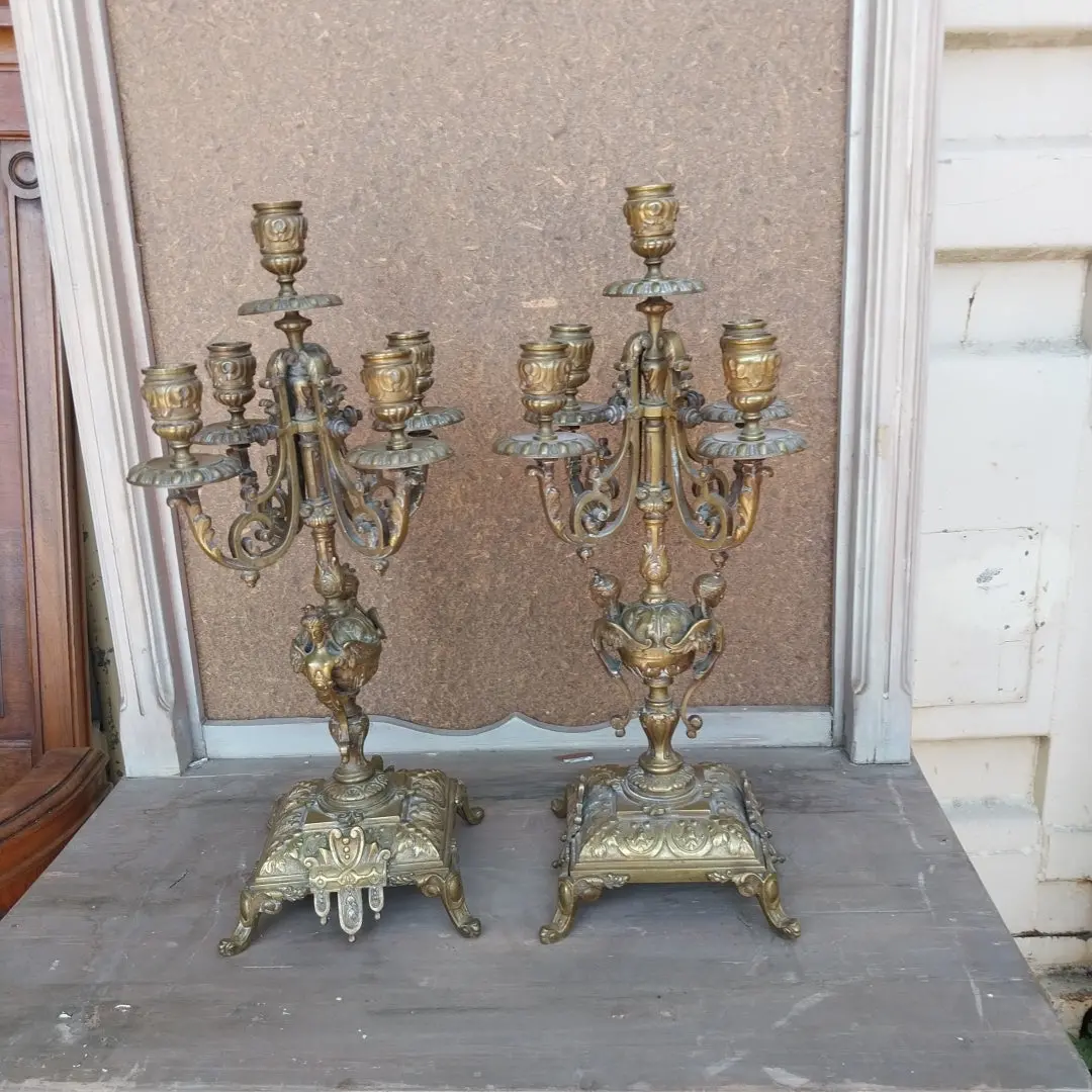 Pair Of Bronze Candelabras-5 Lights Each 1