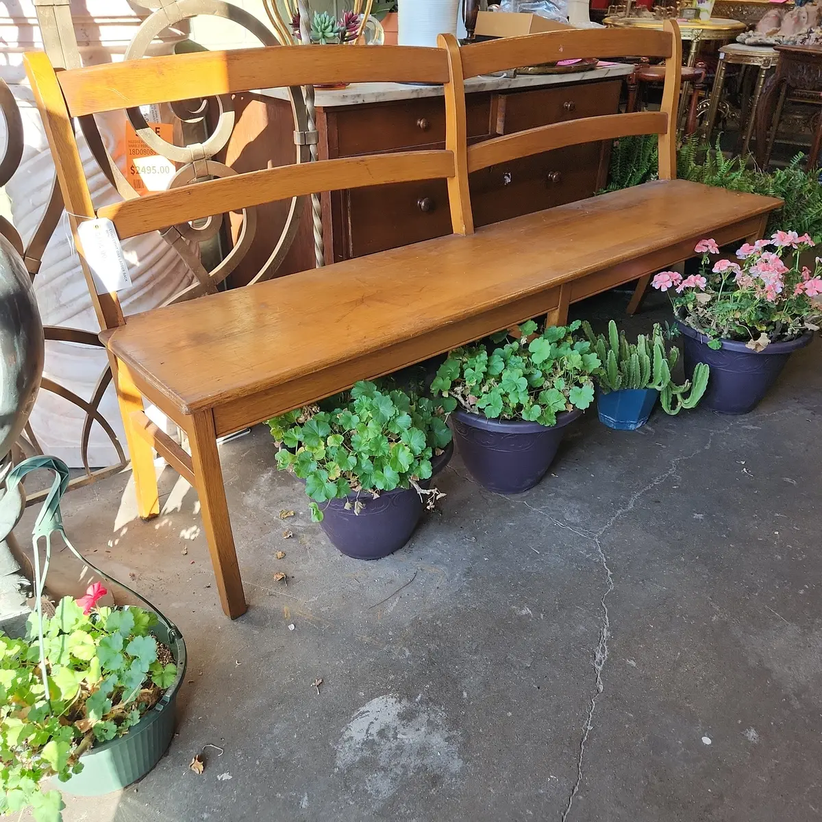Long Light Oak Ladder Back Bench 1