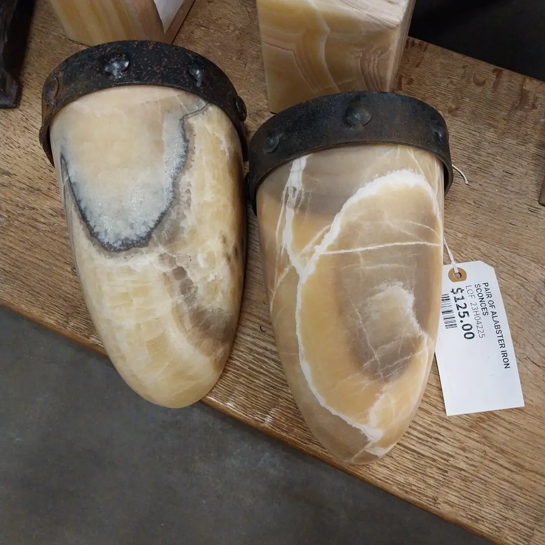 Pair Of Alabaster Iron Sconces 1