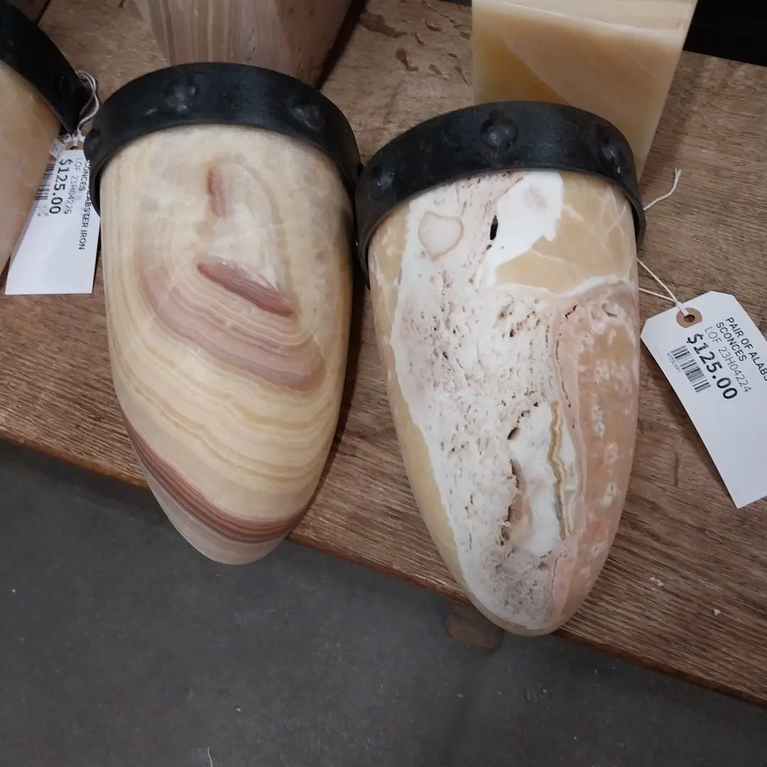 Pair Of Alabaster Iron Sconces 1