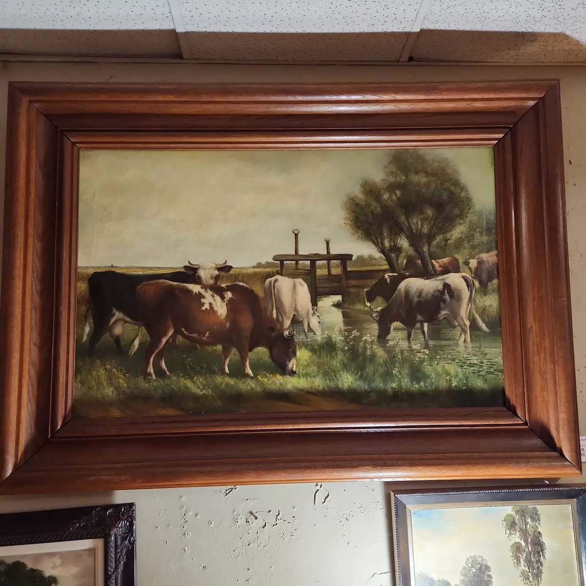 Huge Oak Framed Cow Painting 1