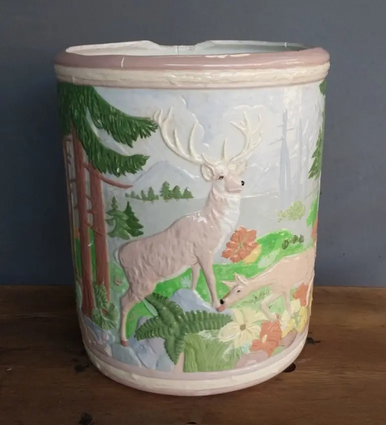 As Is Unsigned Large Deer In Forest Scene Planter As Found 1