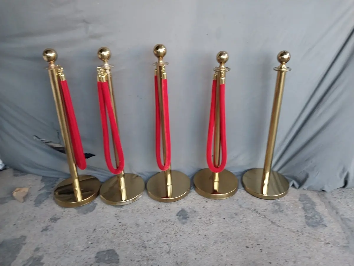 Five Vintage Brass Red Carpet Stancheons 1