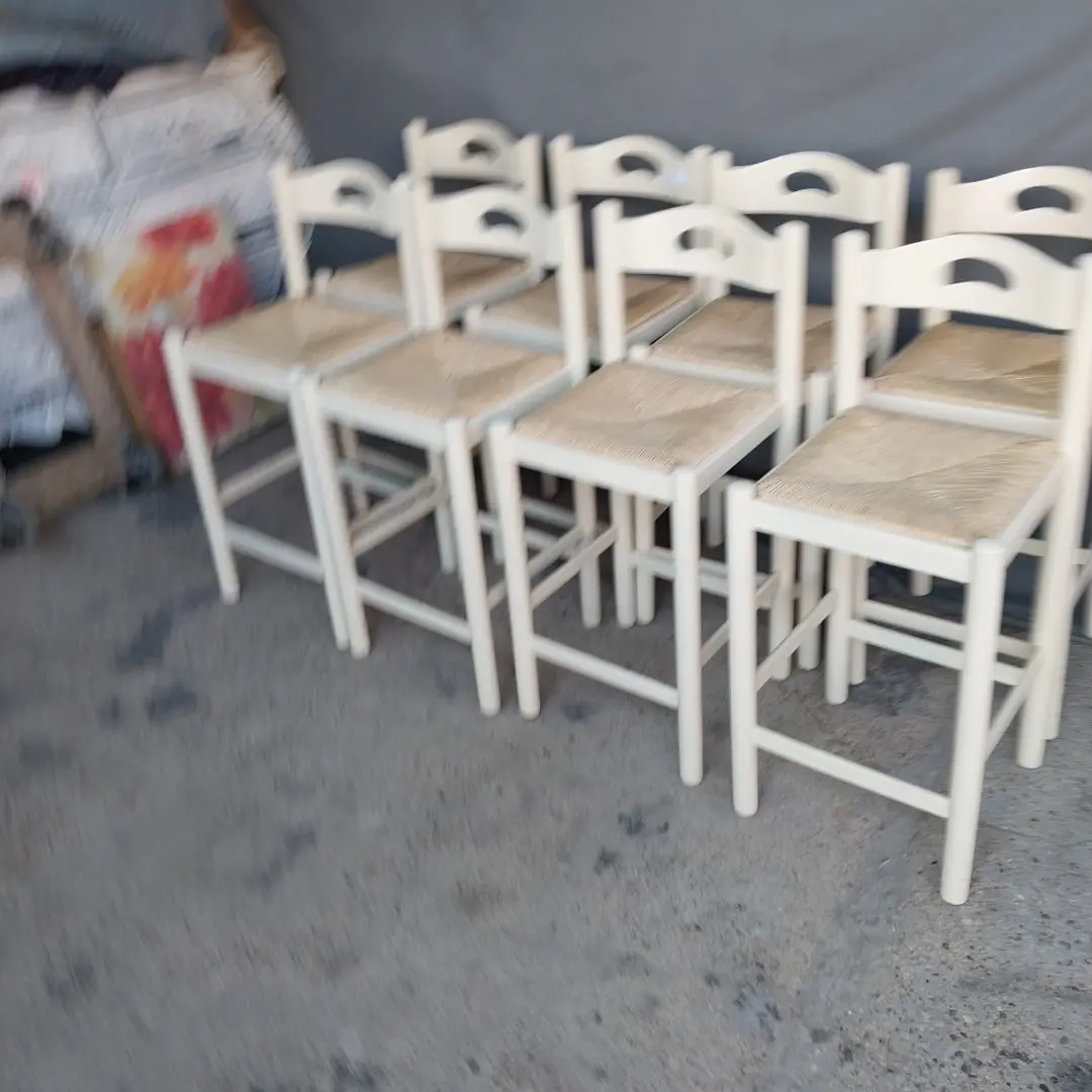 Set Of 8 Painted Rush Seat Barstools 1