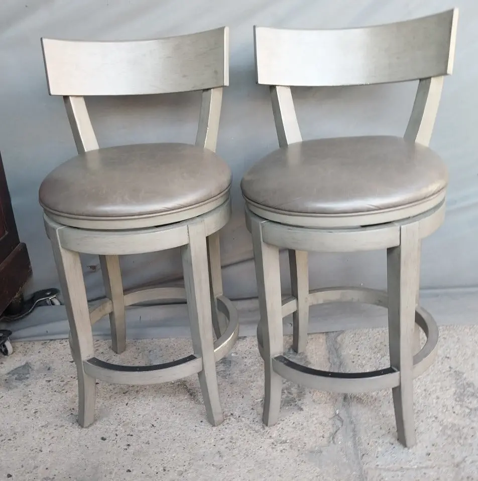 Pair Of Grey Wood Barstools 1