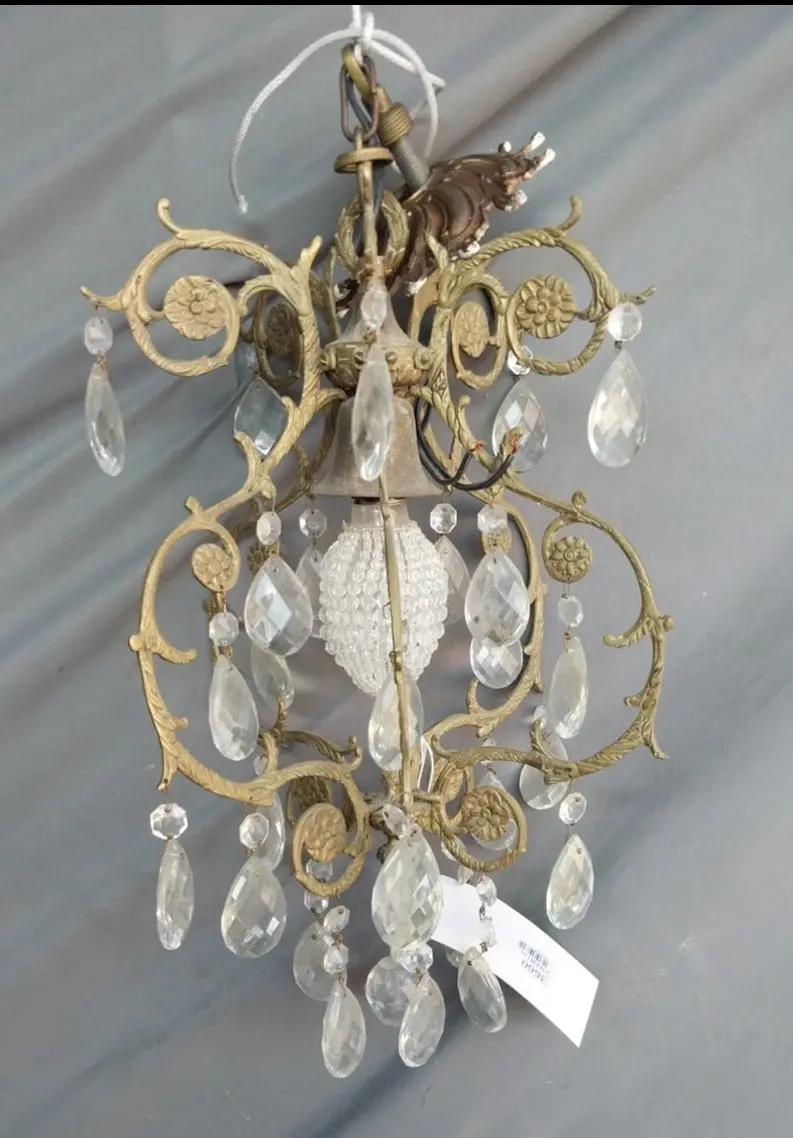 Small Brass And Crystal Chandelier 1