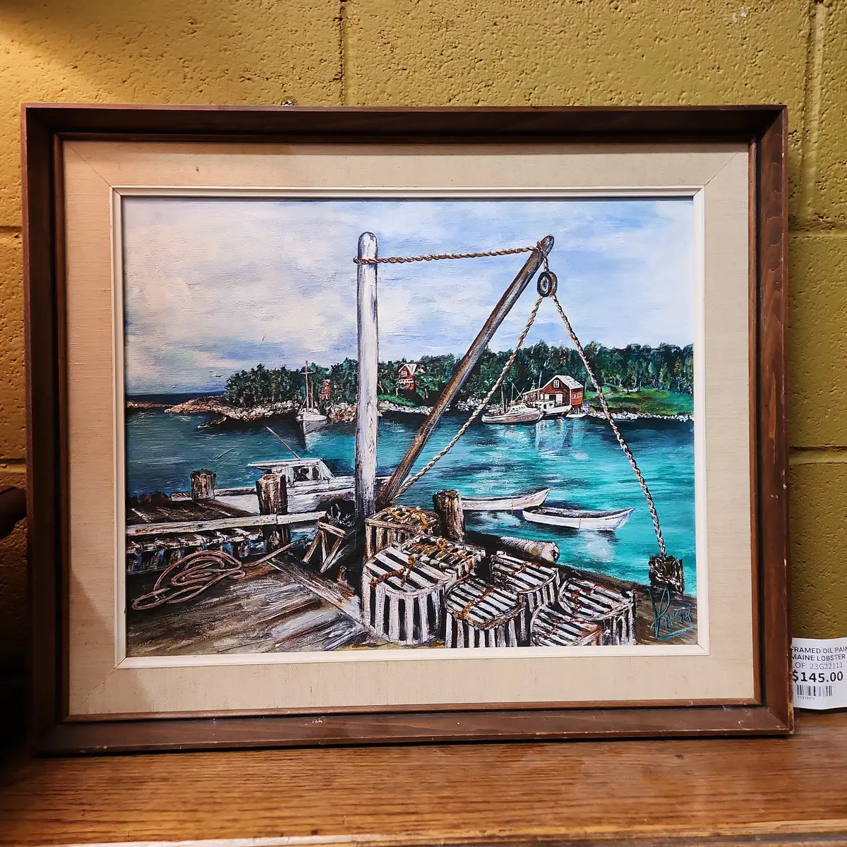 Framed Oil Painting With Maine Lobster Docks 1