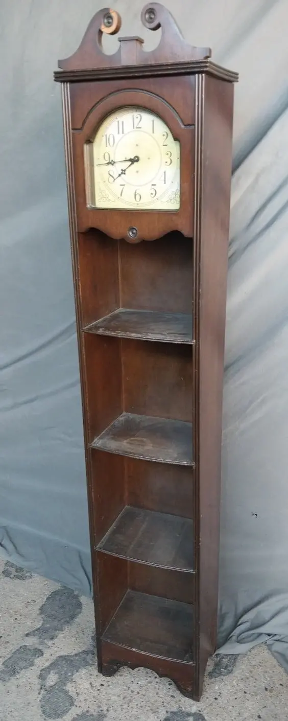 Narrow Wood Shelf With Clock-Not Old 1