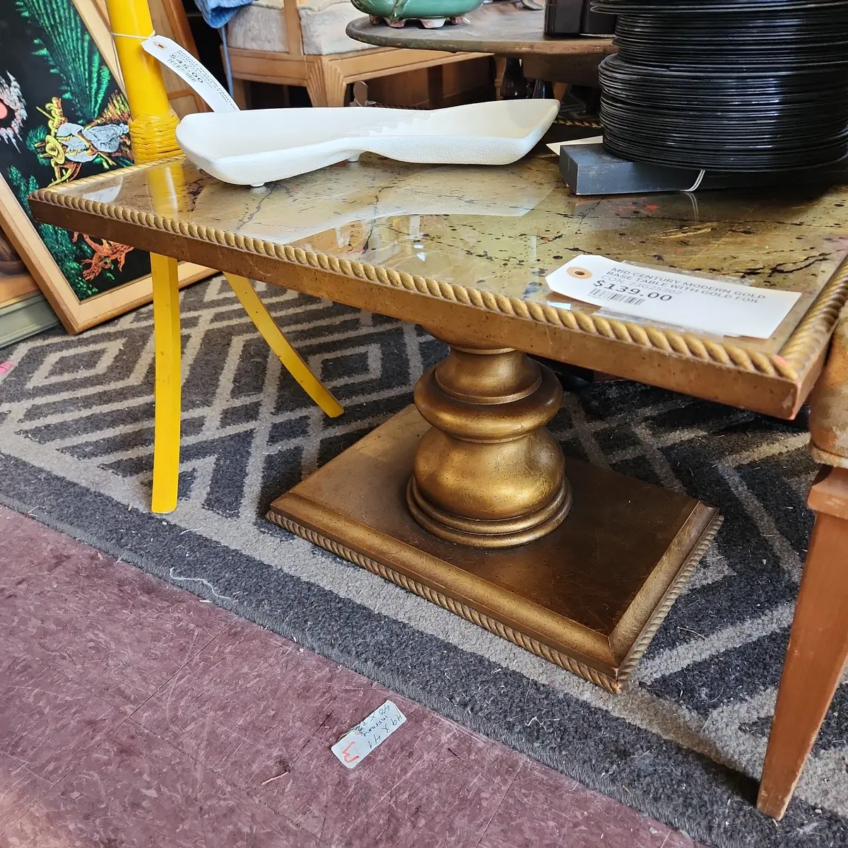 Mid Century Modern Gold Base Table With Gold Foil 1