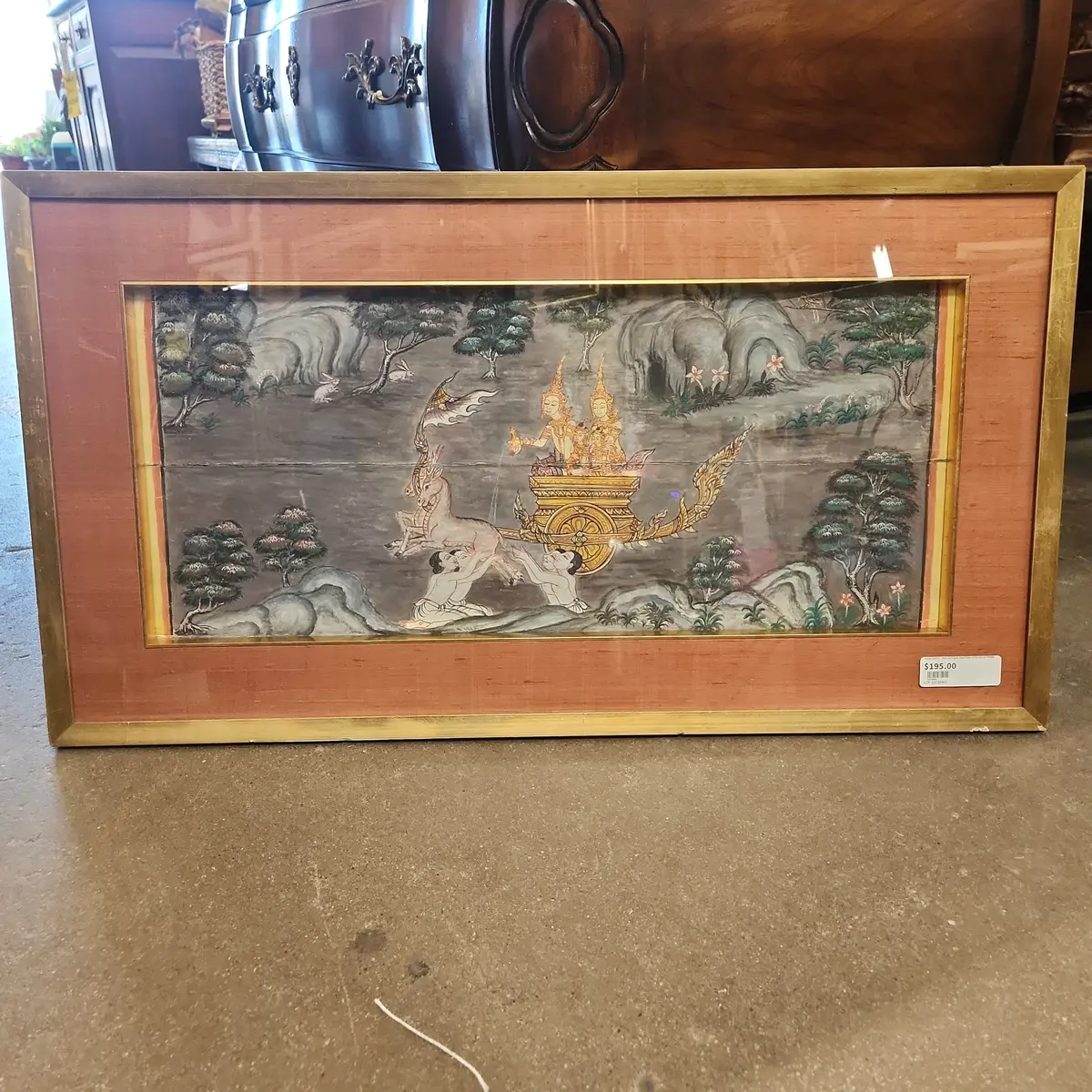 Horizontal Thai Antique Painting With Gold Frame 1